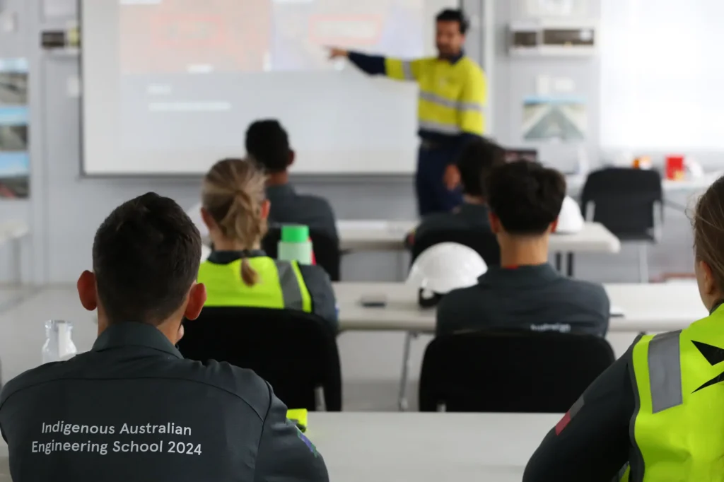 Bechtel team members host First Nations students for a tour of the Western Sydney Airport (WSA) project.